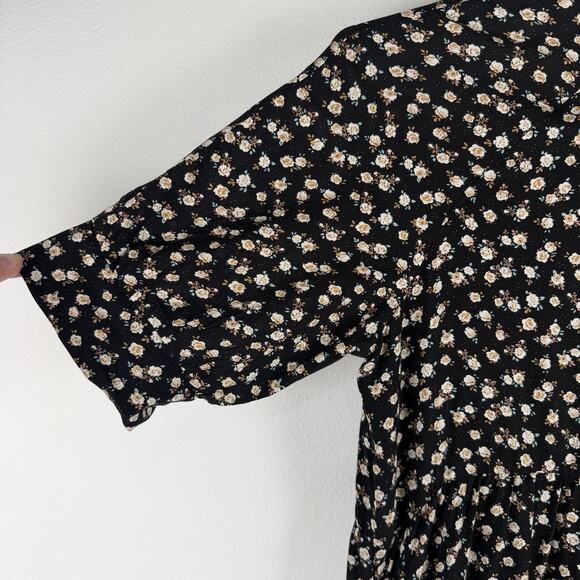 Natural Life Rebecca Midi Dress Black Cream Floral Tiered Boho Cottage size XL - Picture 6 of 12